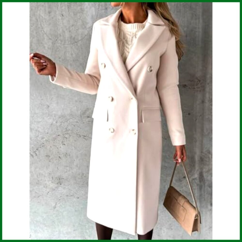 Long Wool Coat Double Breasted Trench Coat Fall Winter - Picture 2 of 4